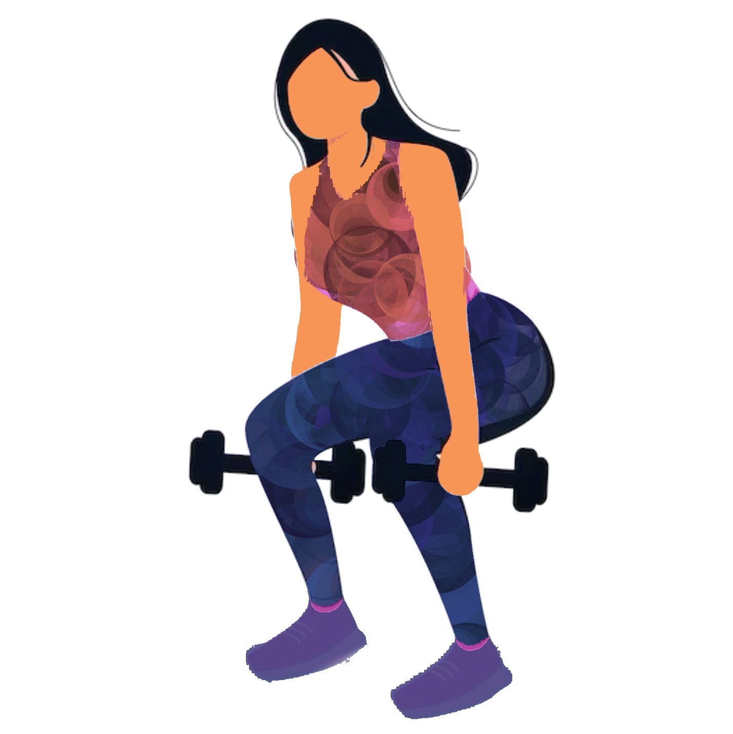woman holding dumbbells and half-squatting